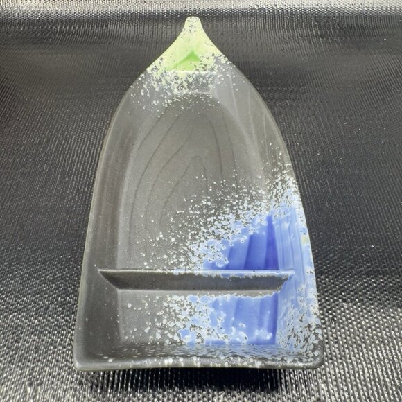 Kotobuki Stoneware Chip And Dip Canoe Trinket Tray Dish Ship Boat Dish Marked - Picture 11 of 13